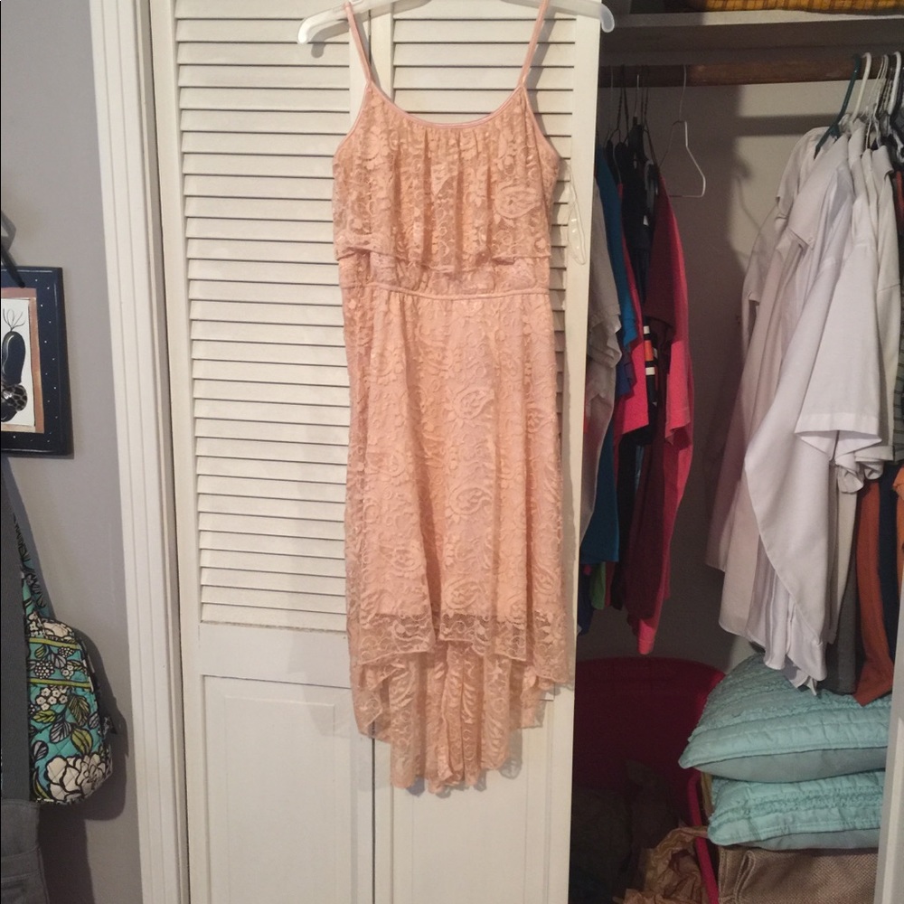 Peach lace high low dress